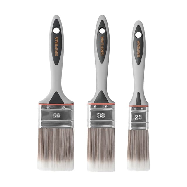 🎨 GRIFEMA GA4201-3, 1/1,5/2 Zoll Malerpinsel, Flachpinsel, für Möbel, Wände, Zäune, Borstenbreite 25, 38, 50 mm, 3 Stück 1/1.5/2 Pulgadas Grau