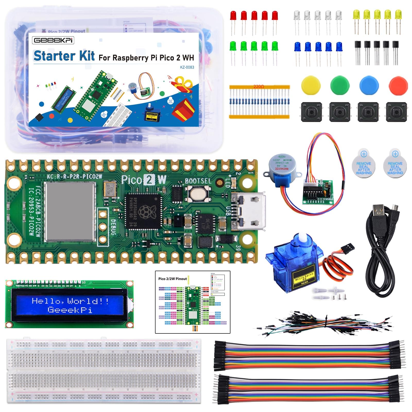 🚀 GeeekPi Starter Kit für Raspberry Pi Pico 2 WH 🤖🔌🔋