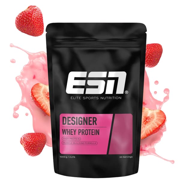 🍓 ESN Designer Whey Protein Pulver, Strawberry, 1 kg - Bis zu 23g Protein - Made in Germany