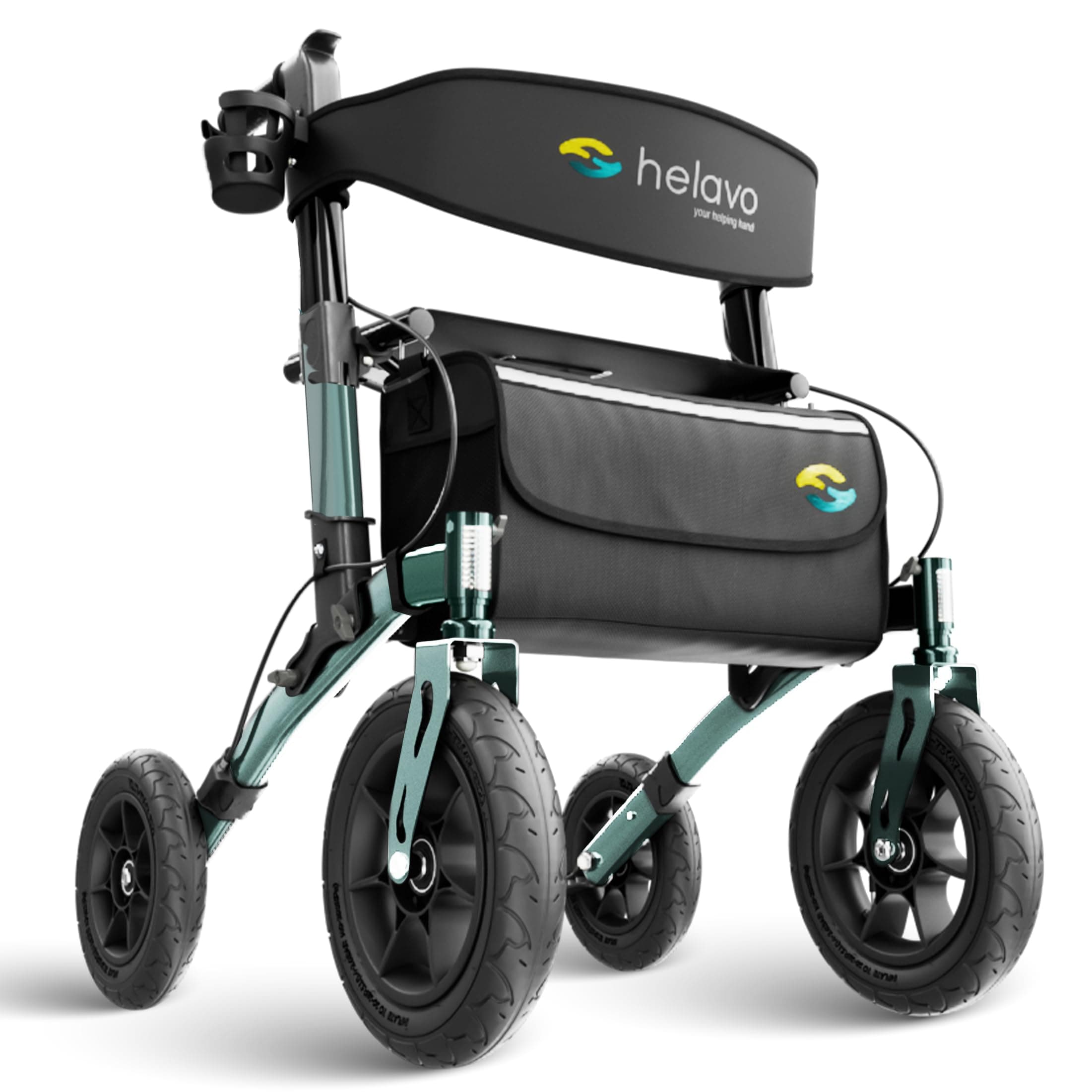 🌿 Helavo Rollator mit Luftbereifung für Draußen - Faltbarer Rollator mit Sitz aus Aluminium für Außenbereich 🌿