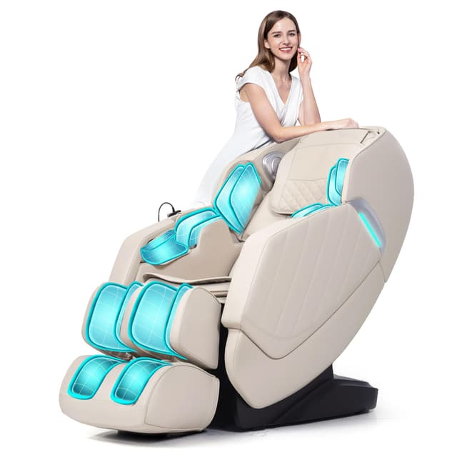 HealthRelife Massagesessel für den ganzen Körper 🌟 Intelligenter Massagestuhl Zero Gravity 3D-Robotische Hände mit SL-Schiene 🌿 Relaxsessel Bluetooth-Lautsprecher Beige