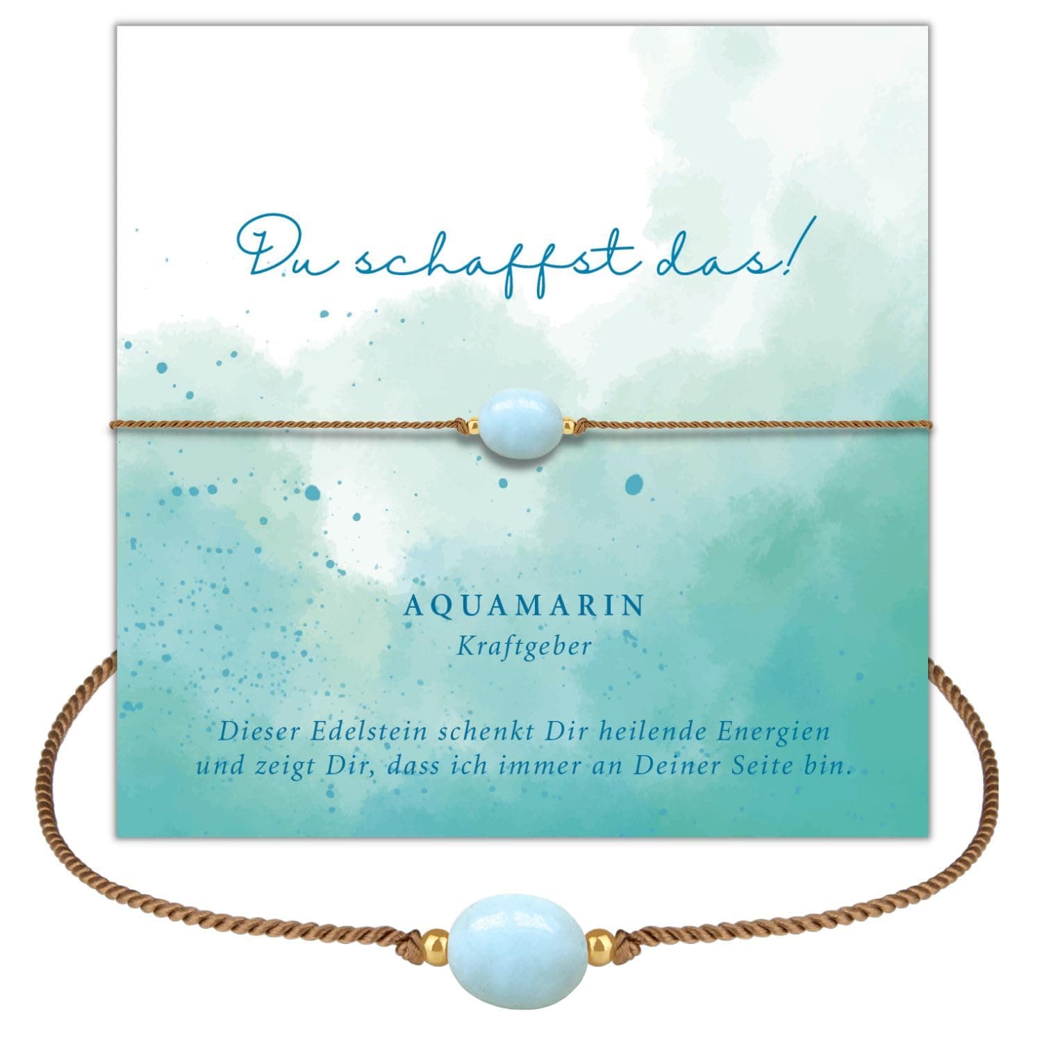 Happymaker - Aquamarin Edelstein Armband für Damen mit Goldperlen und Geschenkverpackung
