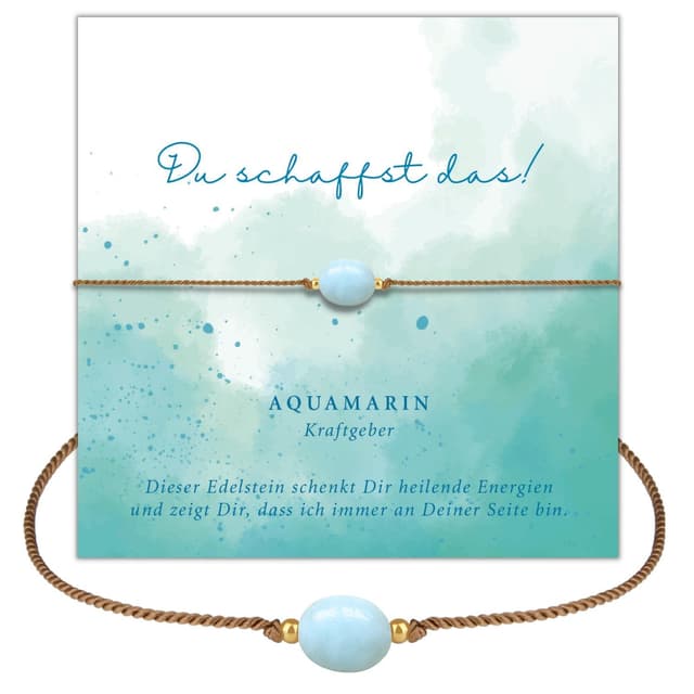 Happymaker - Aquamarin Edelstein Armband für Damen mit Goldperlen und Geschenkverpackung