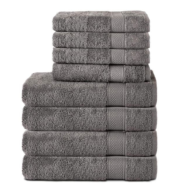 Komfortec 8er Handtuch Set 🛁🚿 100% Baumwolle | Groß, Weich, Anthrazit Grau