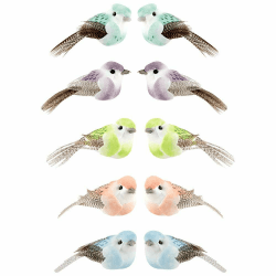 🕊️ Deko-Federvögel 10 Stück | Künstliche Vögel in 5 Farben | Ideen mit Herz
