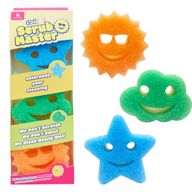 Hometimestore Spülschwamm Kratzfreie Reinigung & geruchsabweisend Doppelseitig Spülschwamm für sanfte & kraftvolle Reinigung, Ideal für Töpfe, Pfannen & hartnäckigen Schmutz, 3er Pack Sonne+Wolke+Sterne