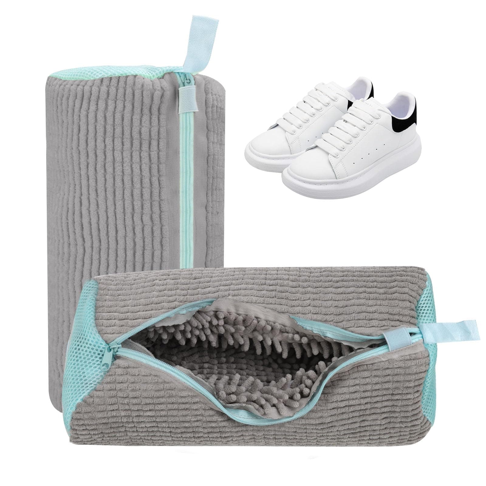 👟🧼 Cong.Lai 2er-Pack Schuhwaschbeutel Waschmaschine - Wiederverwendbarer - Robuster Wäschesack 40x20cm mit Reißverschluss - Perfekt für Schuhschutz (Grau) 2PCS Grau