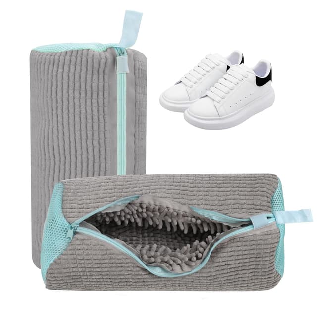 👟🧼 Cong.Lai 2er-Pack Schuhwaschbeutel Waschmaschine - Wiederverwendbarer - Robuster Wäschesack 40x20cm mit Reißverschluss - Perfekt für Schuhschutz (Grau) 2PCS Grau