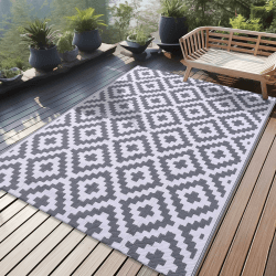🌞🏕️🏞️ Homaxy Outdoor Teppich Wetterfest 120x180 cm Grau & Weiß 🌿🌺🌼