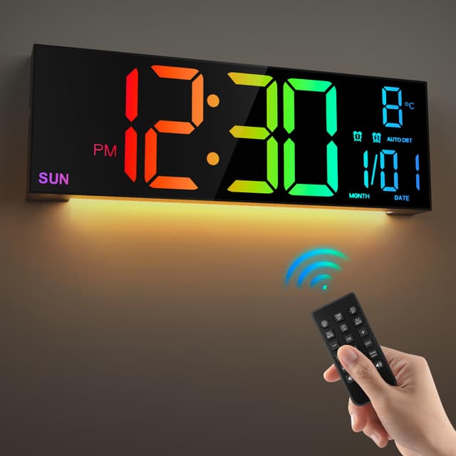 HAITANG 16'' Schwarz große Digitale Wanduhr für Wohnzimmer 🕒🌈