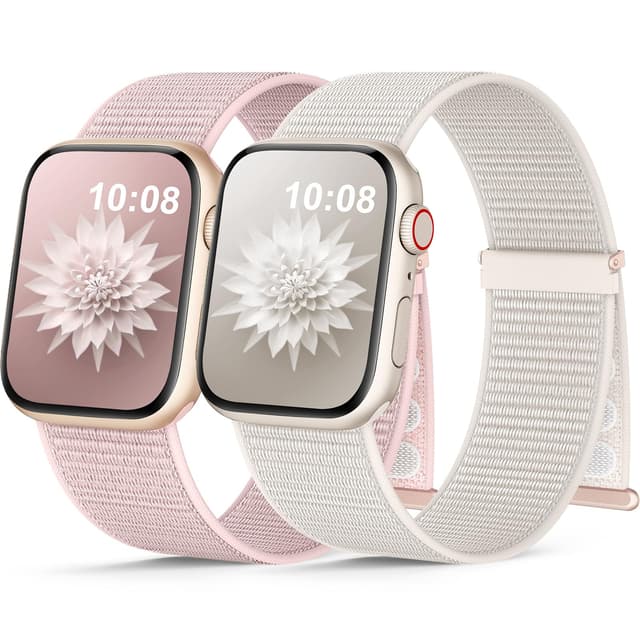 🌟 2 Stück Nylon Armband für Apple Watch Series 10 in A-Polar Star/Sand Rose 38mm/40mm/41mm/42mm