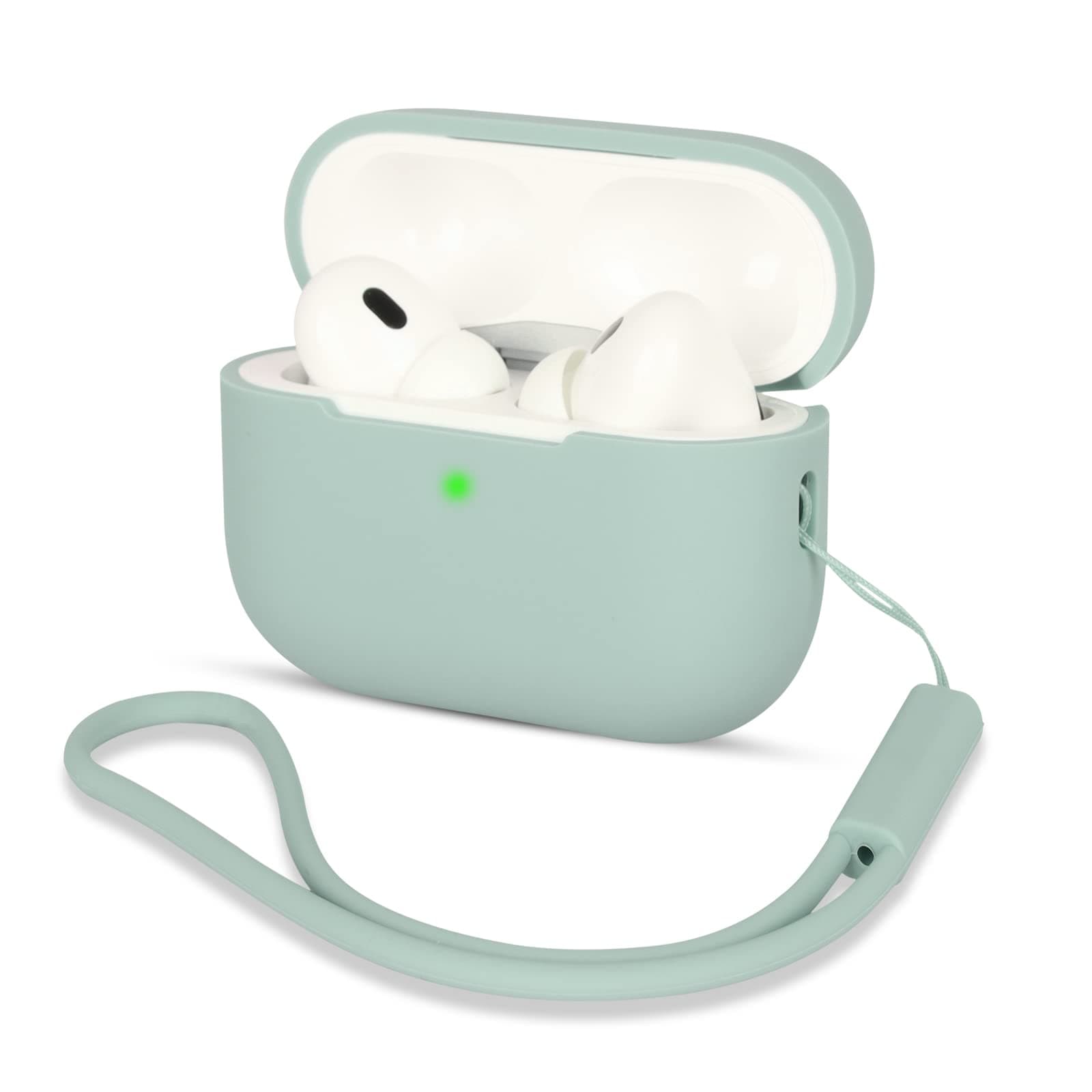 AOTUAO Kompatibel mit AirPods Pro 2 Hülle Case, Silikon Stoßfeste Schutzhülle für AirPods Pro 2. Generation 2022 Case Cover mit Silikon Lanyard, Front-LED Sichtbar, Cloud Grey 🎧