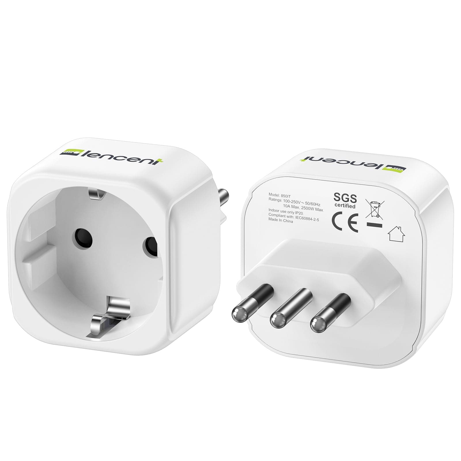 🌍 LENCENT 2X Reiseadapter DE zu IT 🌟 Reisestecker Adapter Typ-L 🛫 Schuko Netzadapter auf Italien Chile Malediven Uruguay Syrien Steckdosenadapter, Weiß