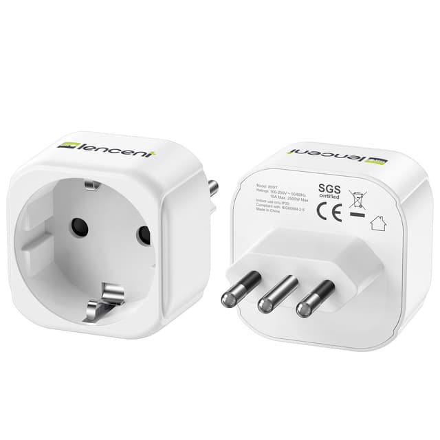 🌍 LENCENT 2X Reiseadapter DE zu IT 🌟 Reisestecker Adapter Typ-L 🛫 Schuko Netzadapter auf Italien Chile Malediven Uruguay Syrien Steckdosenadapter, Weiß