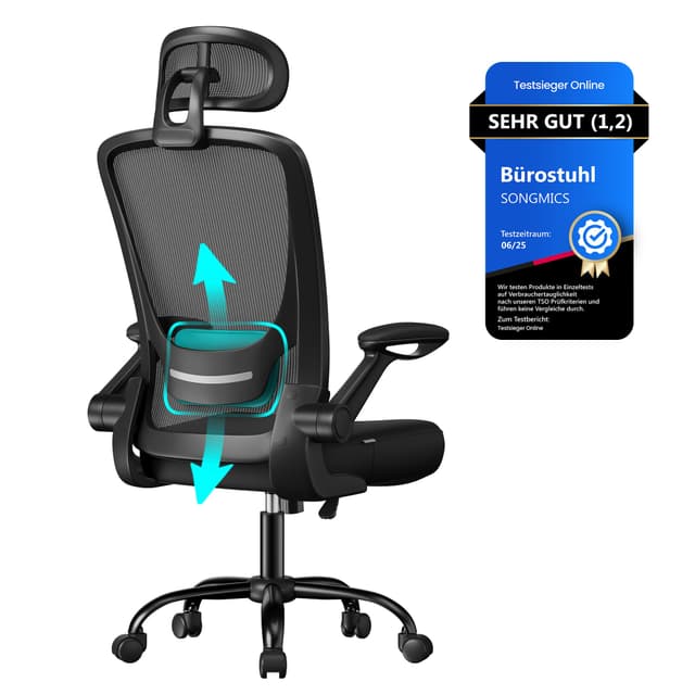 SONGMICS Bürostuhl ergonomisch mit S-förmiger Rückenlehne und Wippfunktion ⭐️