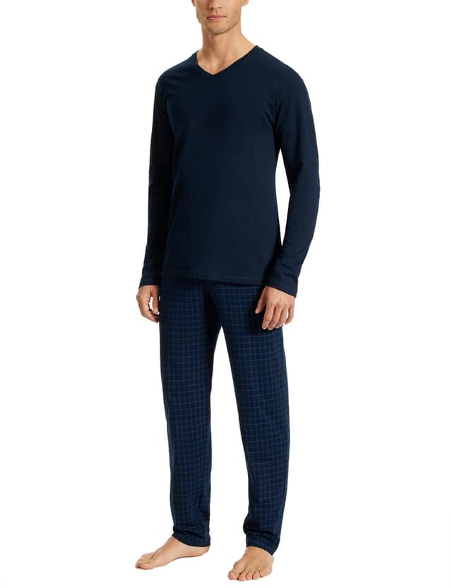 🌜Uncover by Schiesser Herren Schlafanzug lang 56 Nachtblau 🌛