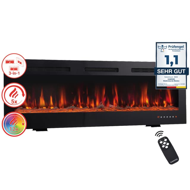 🔥 KAMINIO Elektrokamin Marlon - Elektrischer 3-in-1 Kamin mit Heizung, 3D-Flammeneffekt, 12 Flammenfarben, Fernbedienung (60 Zoll) 🔥