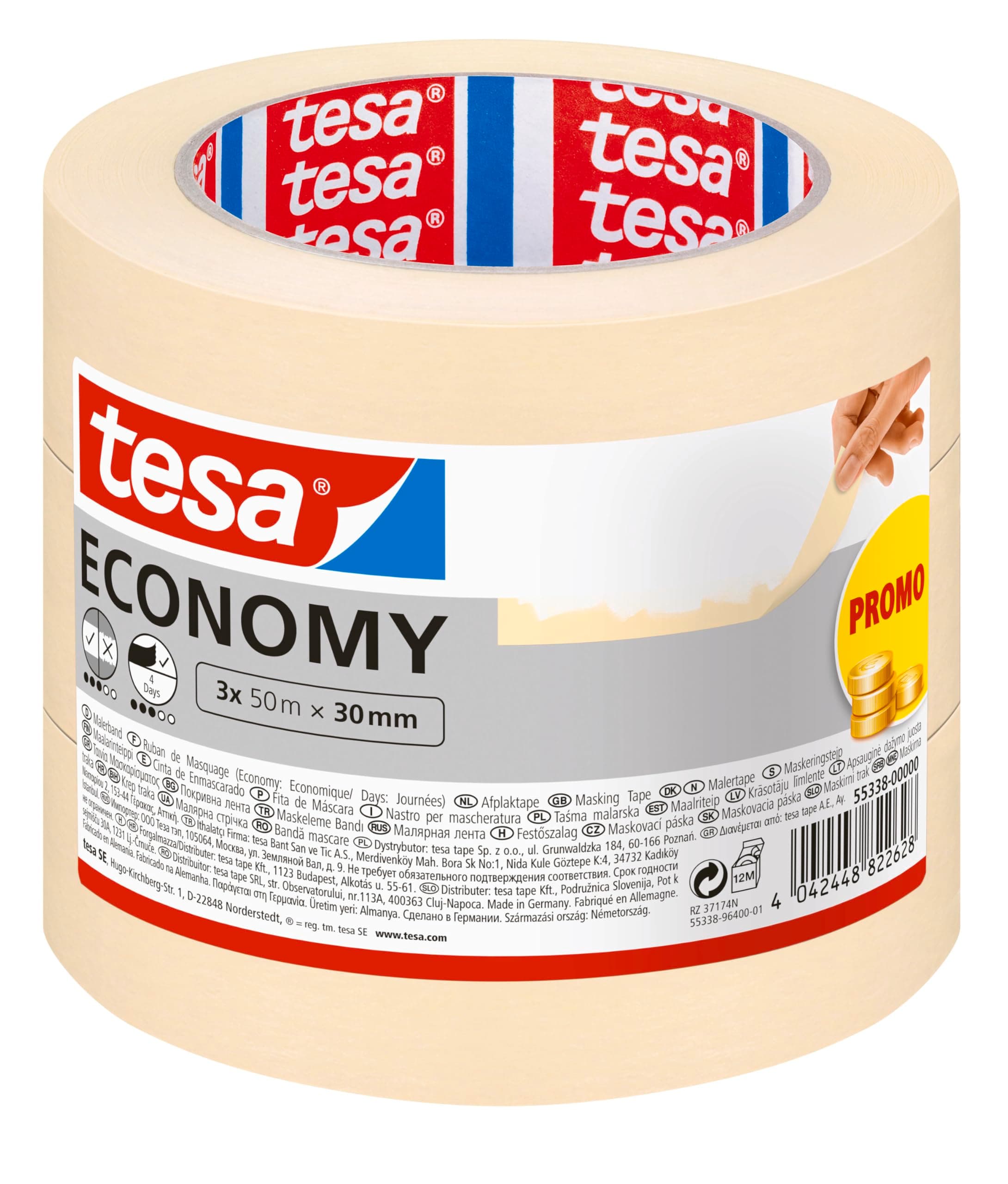 🎨 tesa Malerband ECONOMY - Vielseitiges Klebeband für Malerarbeiten 🏠