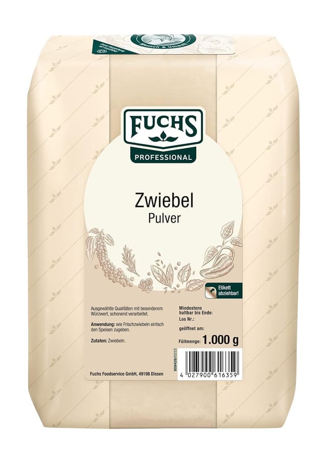 Fuchs Professional Zwiebelpulver ⭐️ | Exklusive Profi-Qualität für Gastronomie | 1 kg recyclebarer Beutel