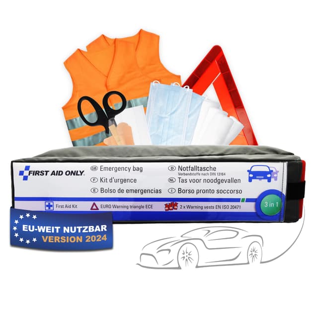 🚑 Erste Hilfe Auto Set mit Warndreieck und Warnwesten - 3 in 1 Verbandtasche | P-10021