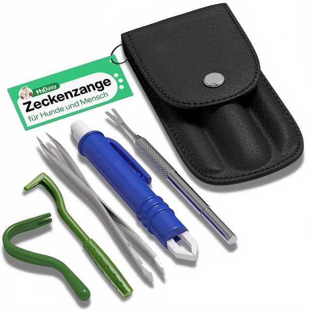 🐶🦠 MYDAISY Zeckenzange 5er Set mit Etui -Zeckenzange Set für Haustiere - Hunde - Zeckenhaken - Zeckenpinzette - Katze 🦠🐶