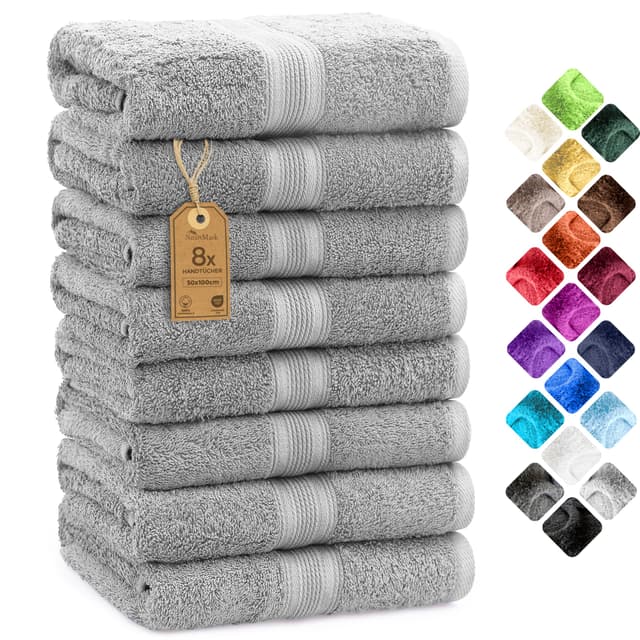 NatureMark 8er Pack Handtücher, 100% Baumwolle, 50 x 100 cm, Handtuch Set Silber grau 🛁🌿
