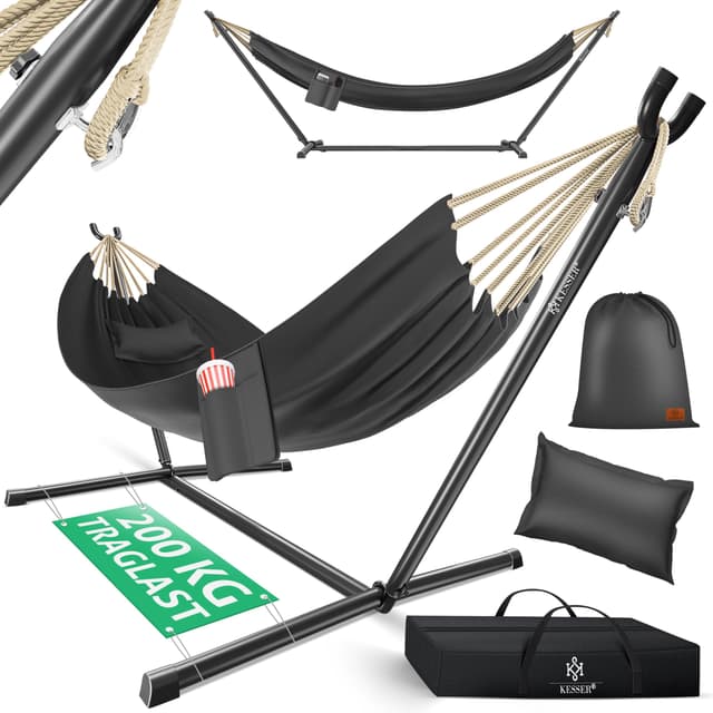 🌴 KESSER® Hängematte Lake mit Gestell, Doppel für 2 Personen, 200kg Belastbarkeit 🌞
