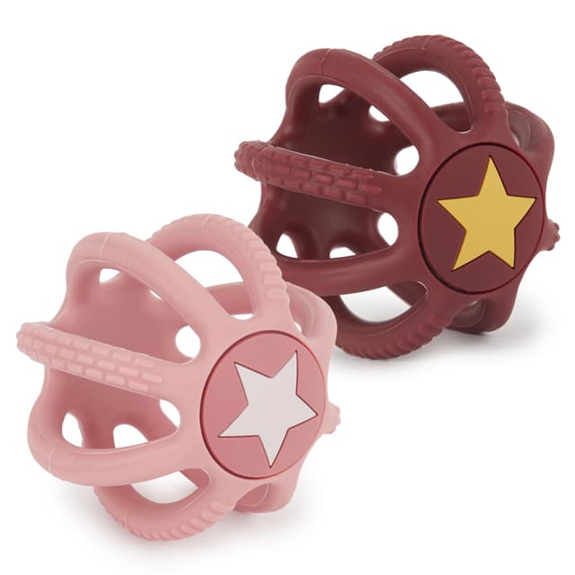 Schnapp dir den Bieco 2er Set Beiß- und Greifball Bälle für Babys aus Silikon - Rosy Sky! 🌟