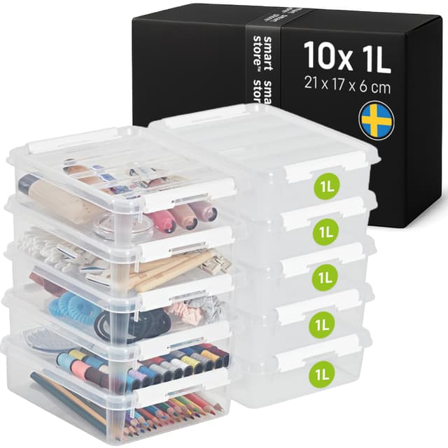 SmartStore Kleine Aufbewahrungsboxen 1L – 10 transparente und stapelbare Boxen mit Deckel und Clipverschluss 📦🔒