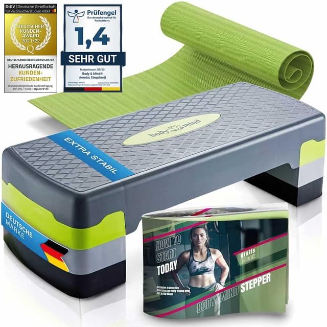🥇 Body & Mind® Aerobic Steppbrett Stepper Step-Bench mit gratis Anti-Rutsch-Matte & exklusiven Trainings E-Book Elite Board