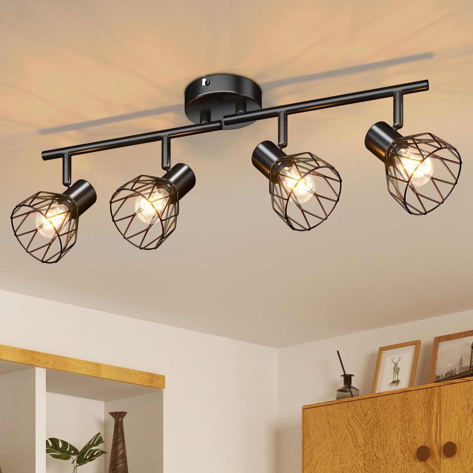 Kimjo LED Deckenstrahler 4 Flammig - Schwarz - Stilvolle Drahtkäfig-Design Deckenlampe 🌟