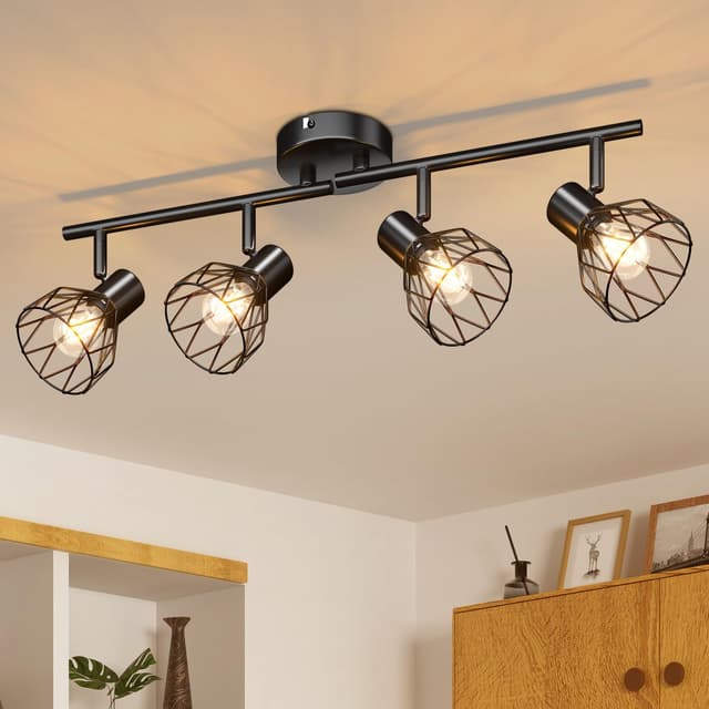 Kimjo LED Deckenstrahler 4 Flammig - Schwarz - Stilvolle Drahtkäfig-Design Deckenlampe 🌟