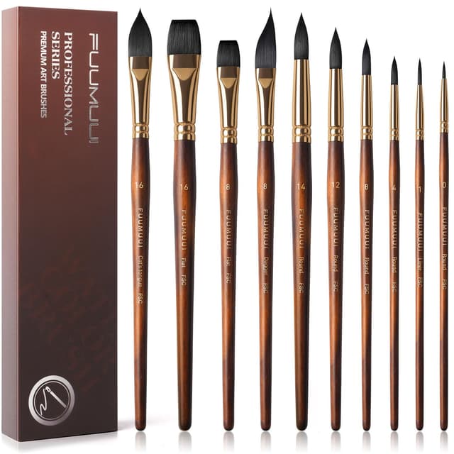 Aquarellpinsel Set - 10er Professionell Synthetisches Eichhörnchenhaar Pinselset 🎨
