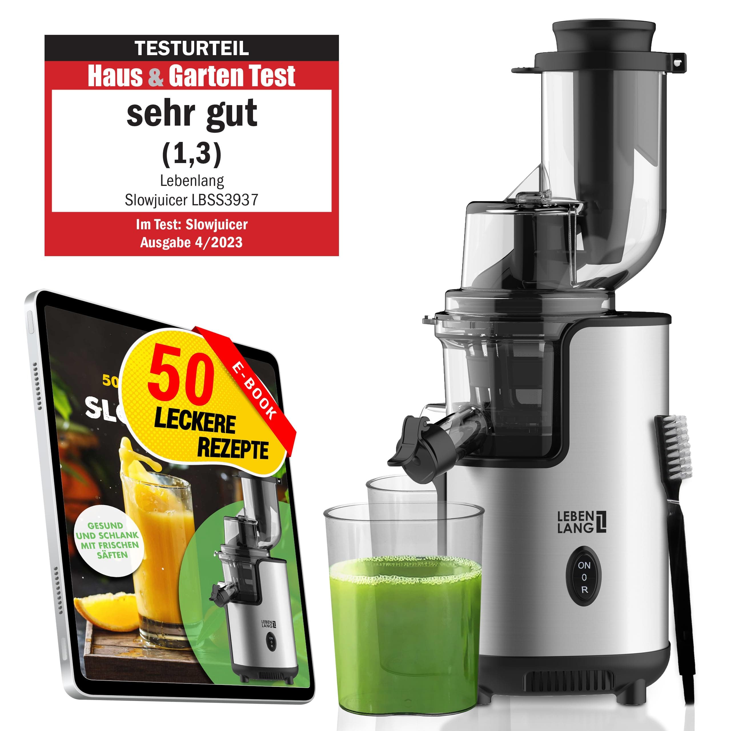 LEBENLANG Entsafter Slow Juicer Edelstahl - Gemüse und Obst & BPA-Frei 🍹