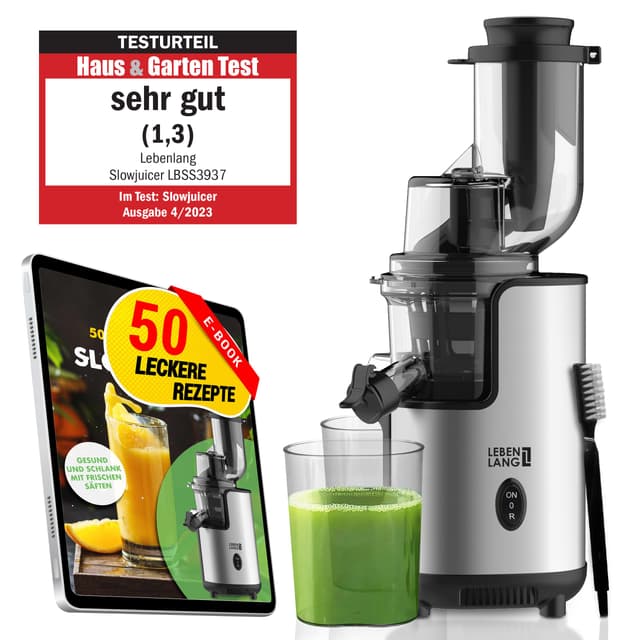 LEBENLANG Entsafter Slow Juicer Edelstahl - Gemüse und Obst & BPA-Frei 🍹