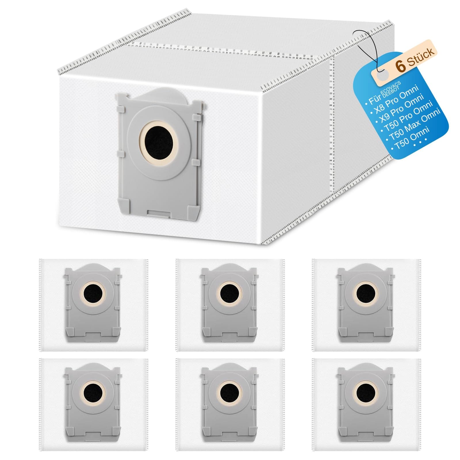 🌟 6 Stück Staubbeutel für ECOVACS DEEBOT X8 PRO OMNI/X8 OMNI/X9 PRO Omni/T50 PRO OMNI/T50 MAX OMNI/T50 OMNI/T80 Omni/T80 Pro Omni