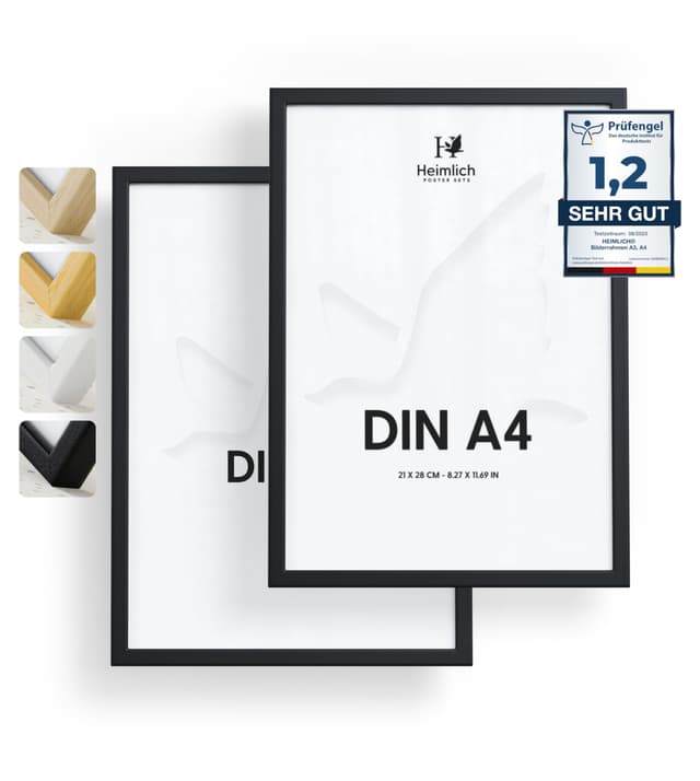 Heimlich® Bilderrahmen – A4 21x30 cm, Kiefernholz, Schwarz, 2er-Pack