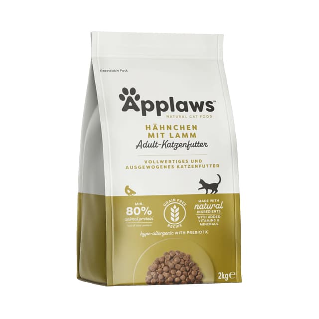 Applaws Katzentrockenfutter Adult, Huhn mit Lamm 2kg - Getreidefrei und komplett