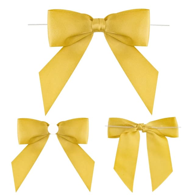 🎁 G2PLUS 50 Stück Gold Fertige Schleifen - Selbstklebend und Elegante Satin Schleifen für Geschenkverpackung und Basteln 🎀