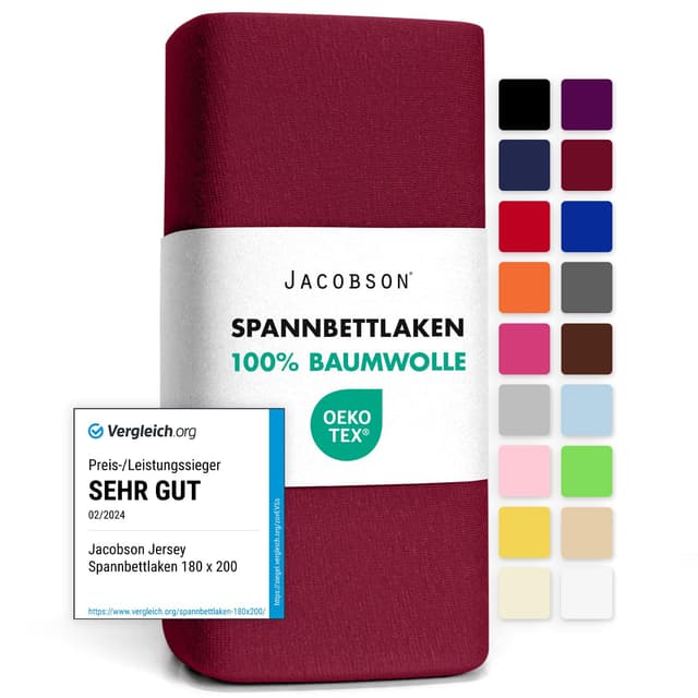 🛏️ Hochwertiges Jacobson Jersey Spannbettlaken in Bordeaux 180x200-200x200 cm