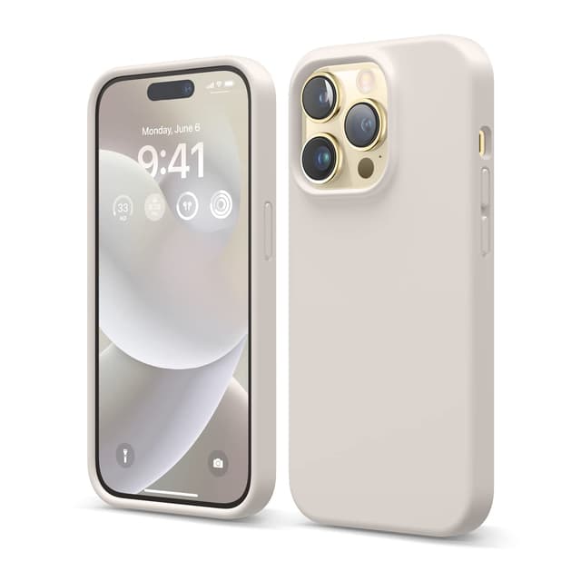 elago Liquid Silicone Case Kompatibel mit iPhone 14 Pro Hülle (6.1"), Hochwertiges Silikon, Ganzkörperschutz - 4 Schichten stoßfeste Handyhülle, kratzfestes weiches Mikrofaserfutter (Taupe)