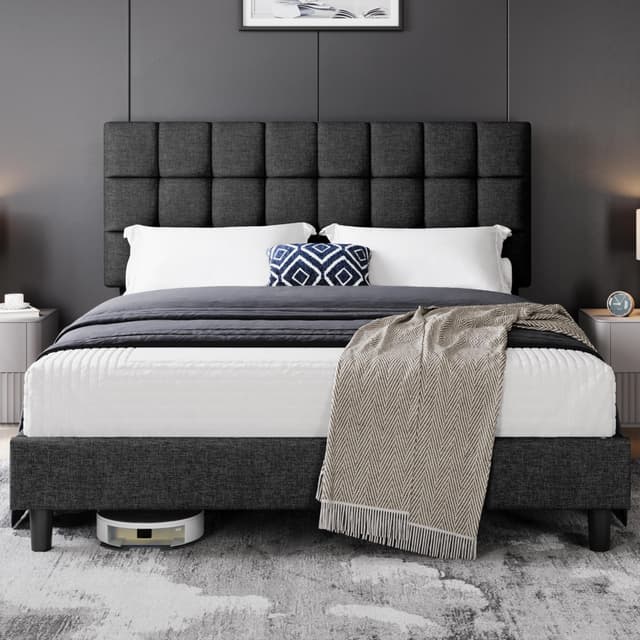 🛏️ Yaheetech Polsterbett 160 x 200 cm Doppelbett mit Höhenverstellbarem Kopfteil 🌟 Stabiler Bettrahmen