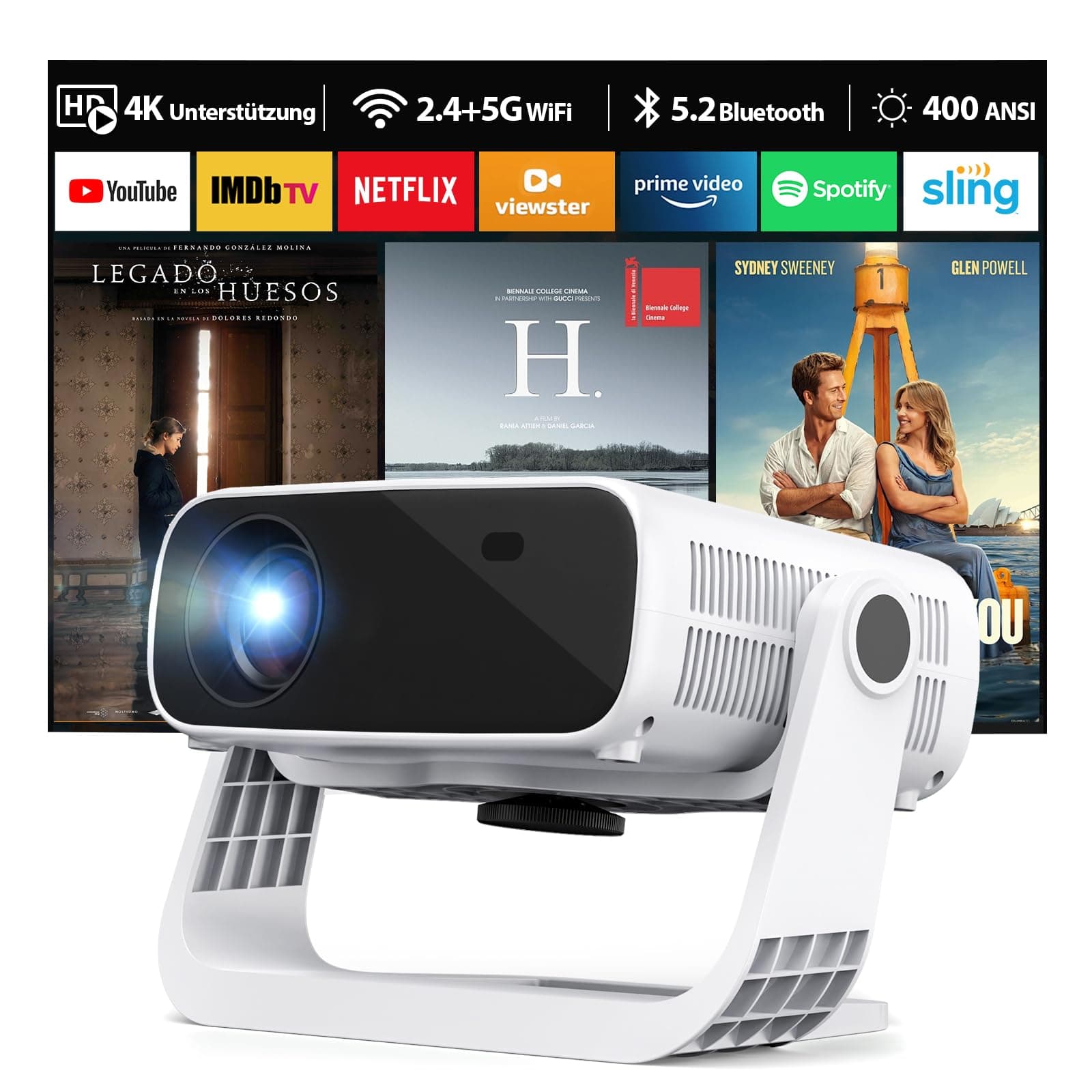 🌟 Wielio 2025 Neuer Smart Beamer 🎥 Android 11 | 1080P mit 4K Unterstützung | WiFi 6 & Bluetooth 5.2 | 400 ANSI Lumen | Leiser Lüfter