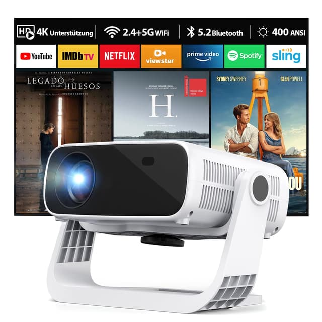 🌟 Wielio 2025 Neuer Smart Beamer 🎥 Android 11 | 1080P mit 4K Unterstützung | WiFi 6 & Bluetooth 5.2 | 400 ANSI Lumen | Leiser Lüfter