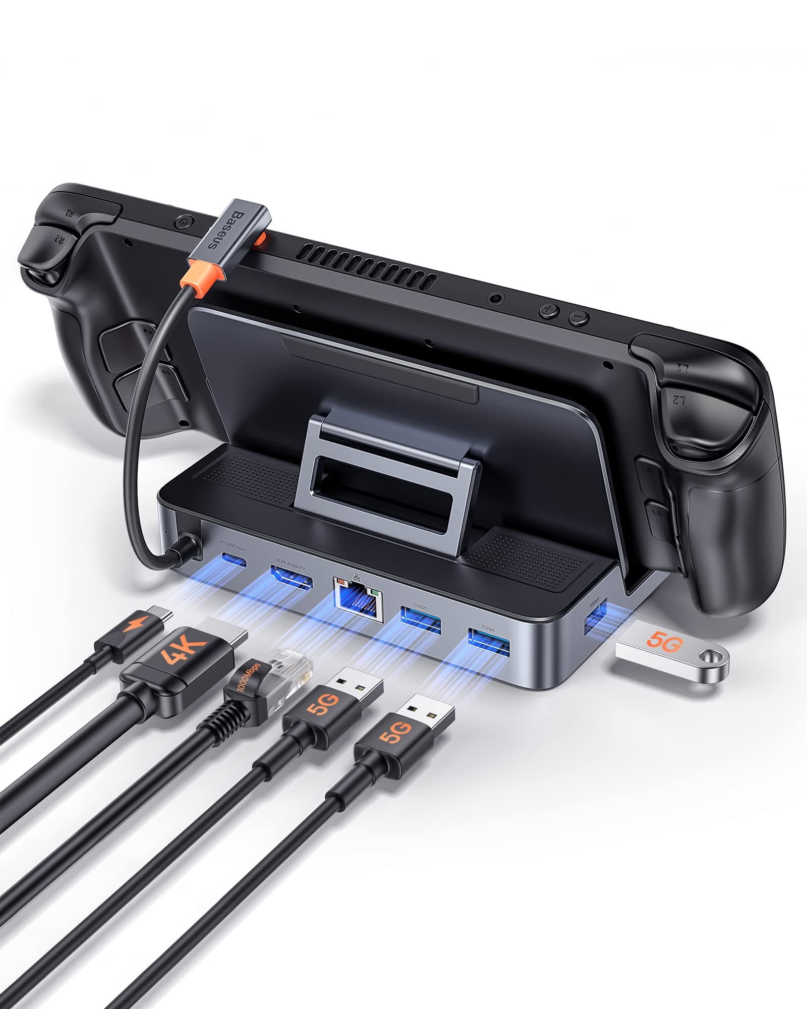 Baseus Steam Deck Dock mit Verstellbares Ständedesign, 6 in 1 🎮🔌