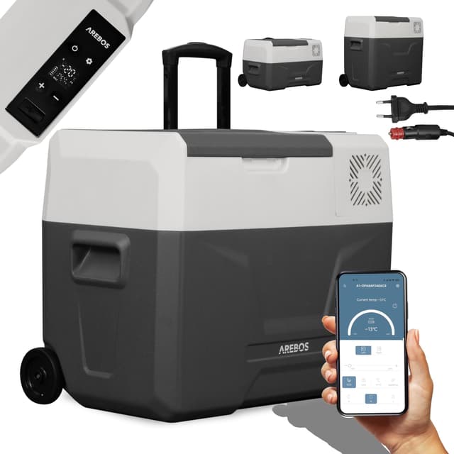 🌬️🍔 Arebos Kompressor Kühlbox mit Rollen 39 Liter | Elektrische Gefrierbox mit APP & Smart-Steuerung