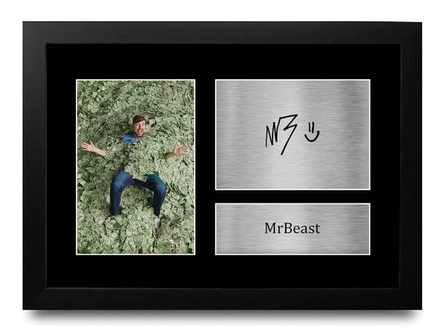 🎁🌟 HWC Trading MrBeast Geschenke Gedrucktes Signiertes Autogramm Foto für Anhänger und Fans - A4 Gerahmt (Gerahmt) 🌟🎁