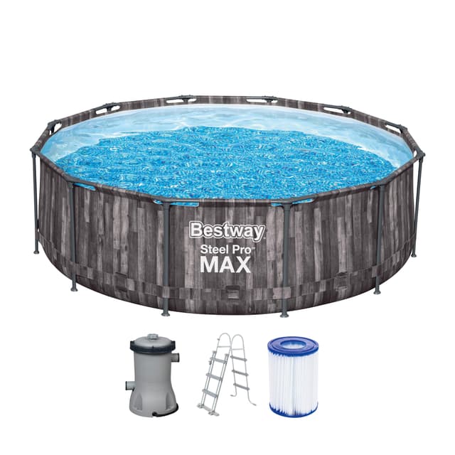 🏊‍♂️🌊 Bestway Steel Pro MAX Frame Pool-Set Ø 366 x 100 cm, Holz-Optik (Mooreiche) 🌞