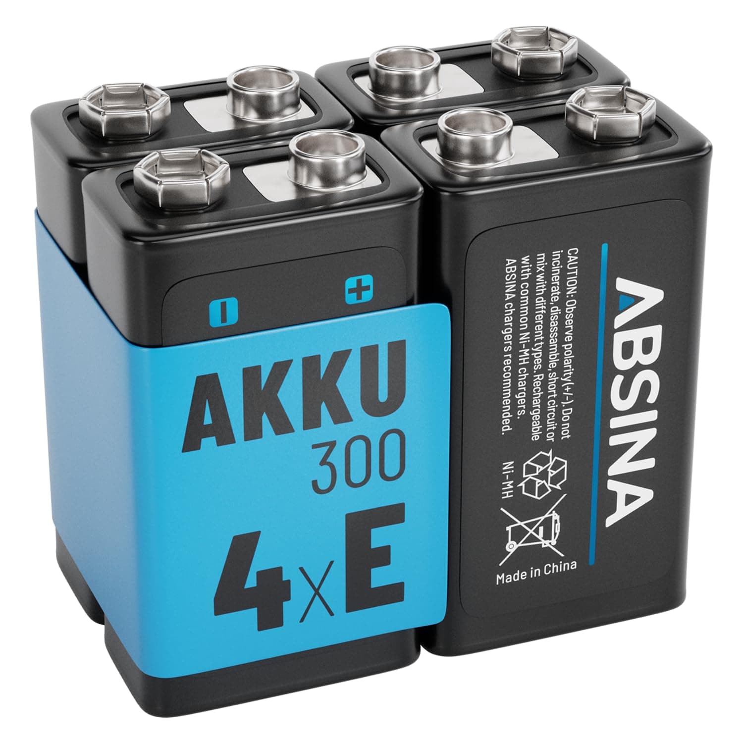 🔋 ABSINA 4X 9V Akku Block wiederaufladbar 300 - 9V Blockbatterie Akku NiMH