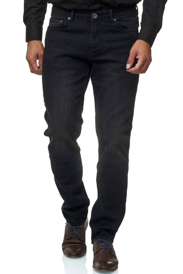 👖 JEEL Herren-Jeans - Regular-Fit Straight-Cut - Stretch - Jeans-Hose Basic Washed 30W / 32L 06-schwarz (Verwaschen) 🛍️